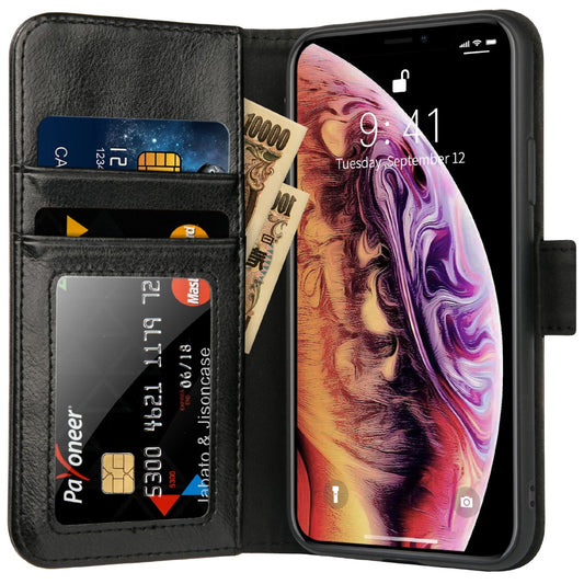 OAKTREE Luxury Full Grain Leather Wallet Case for iPhone X/Xs  - Black