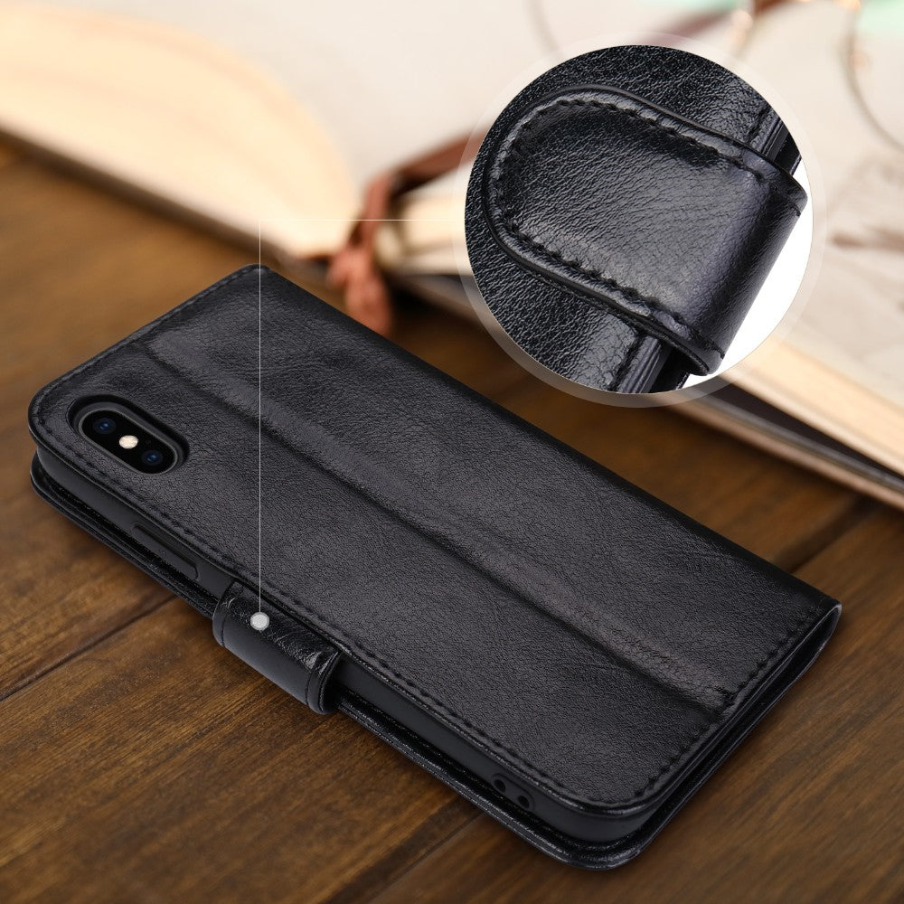 OAKTREE iPhone Xs Max Premium Leather Slim Wallet Cover - Black
