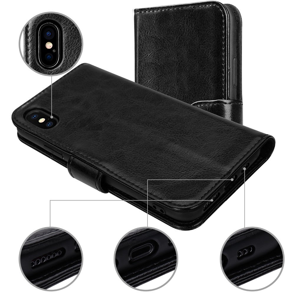 OAKTREE iPhone Xs Max Premium Leather Slim Wallet Cover - Black