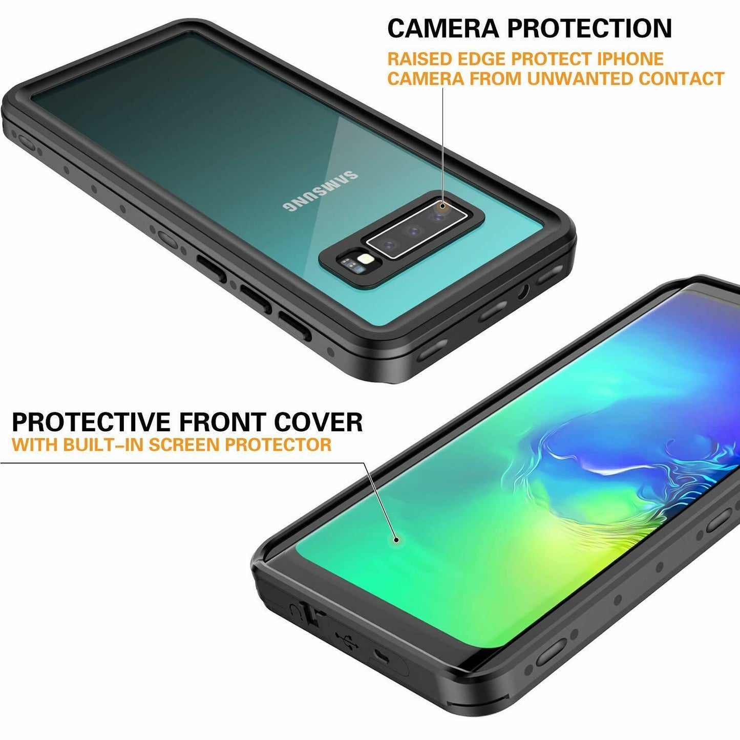 OAKTREE Shockproof Waterproof Rugged Case for Galaxy S10 - Black/ Clear
